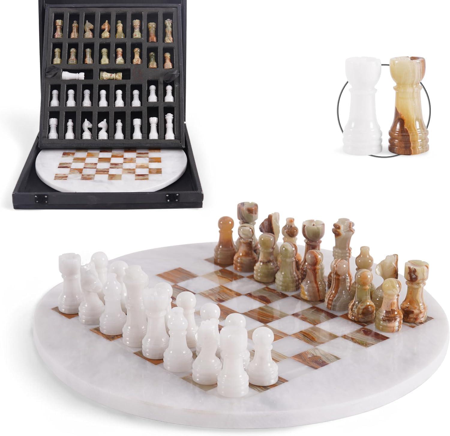 Marmor-Schachspiel 30,5 cm, Weiß/Grün, 34 Teile
