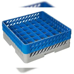 METRO Professional Spülmaschinen Korb Set GBK5049, 3-tlg., PP, 50x50 cm, 1 Korb, 1 Verlängerungsstück, 1 Verlängerungsstück für 49 Gläser, grau/blau