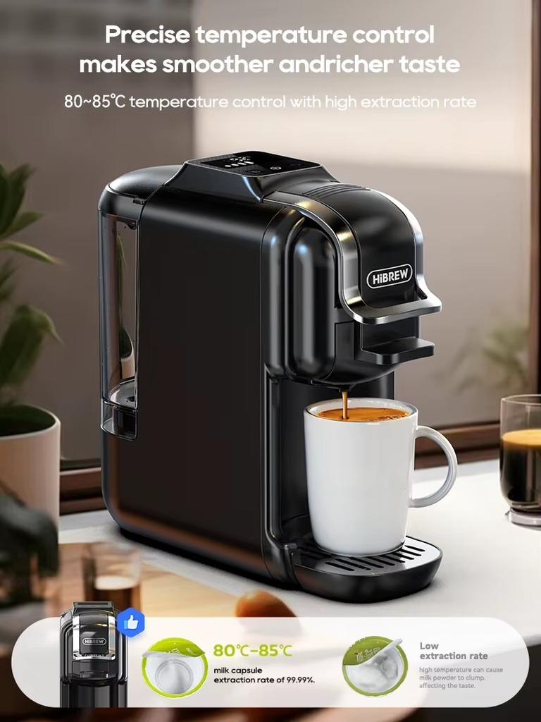 Kapsel-Kaffeemaschine H2C - 5-in-1 - Für heißen und kalten Espresso - Für Kapseln und Kaffeepulver - 20 bar - Display - Schwarz