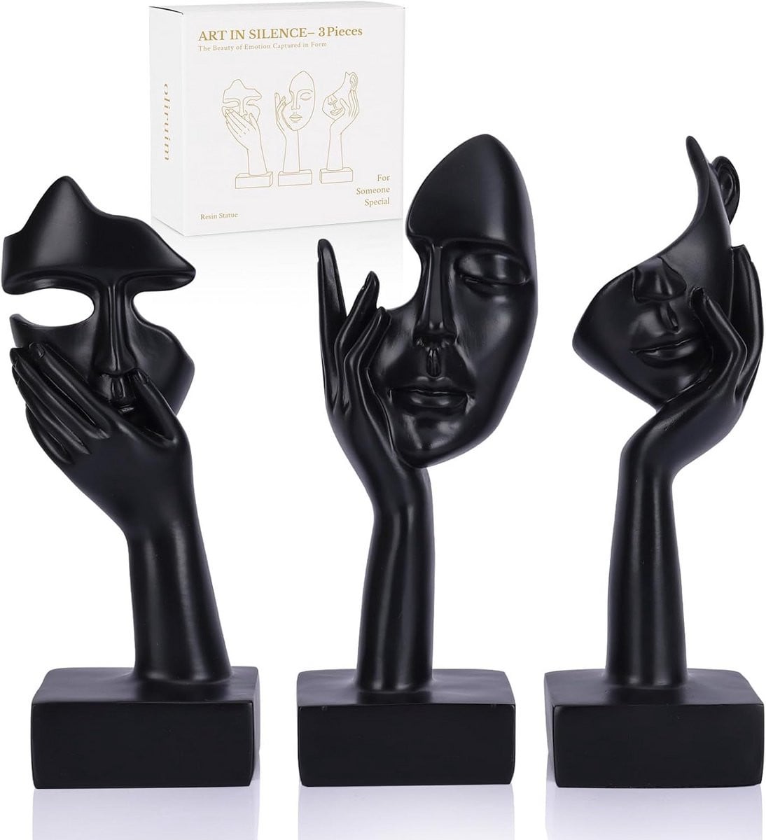 Set van 3 abstracte denker sculpturen in zwart hars voor huisdecoratie