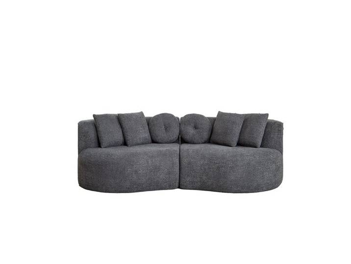 Canapé Compressé Design Cajou 3 Places en Chenille Molletonné Gris - Différents Coussins et Rembourrage épais en Mousse HR - Stable