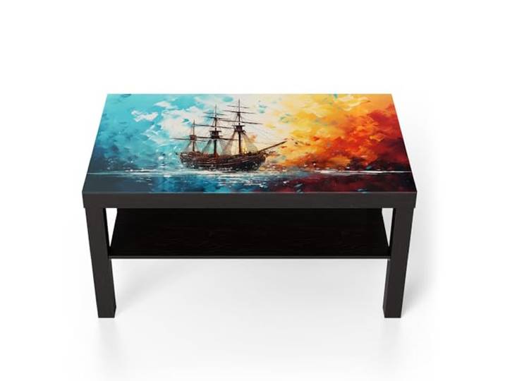 DEQORI Glastisch schwarz groß 90x50 cm Motiv Stürmische Fahrt ausgefallener Beistelltisch aus Glas Hochglanz Couchtisch fürs Wohnzimmer moderner Couch Tisch mit Design