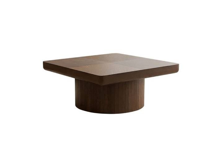 Table basse carrée 78 cm placage noyer piètement cylindrique