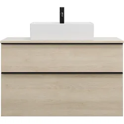 burgbad Eqio Keramik-Aufsatzwaschtisch quadratisch, mittig, inklusive Waschtischunterschrank, Breite 1000mm, SGUP100F3180C0001G0252, Farbe: Eiche Dekor Cashmere / Eiche Dekor Cashmere, Griffleiste