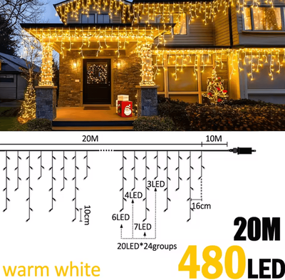 Inspire Curations 20M 480 LED Waterproof Icicle Curtain Lights btd 20m480b ww eu Plug