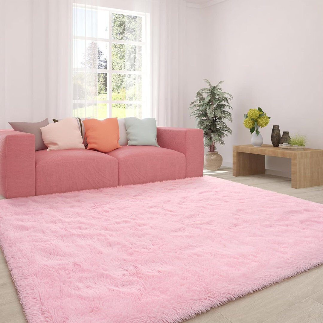 Lochas Rectangle Shaggy Area Rug Pink Rectangle 153 x 244 cm