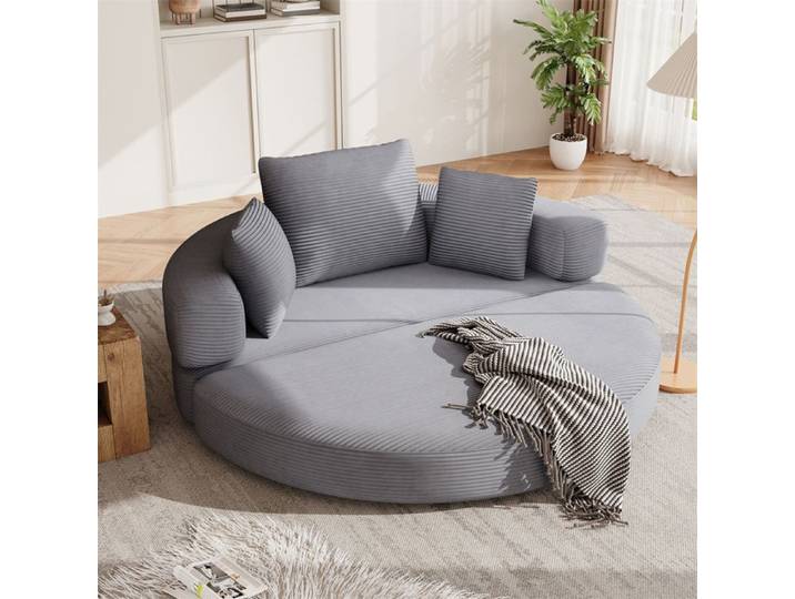 DRIPEX Canapé-lit pliant modulable sans structure Canapé-lit ovale avec 3 coussins en velours côtelé 173x176cm Gris