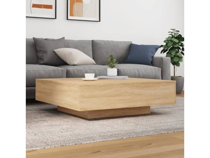 Table basse - DUOKON - FAN836604 - Chêne sonoma - 100x100x31 cm - Lumières LED réglables