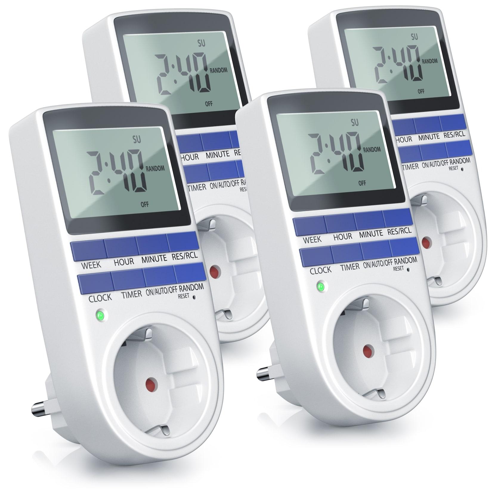 BEARWARE 4x Zeitschaltuhr, digital, 2,1" LCD-Display, max. 3680W, 10 Programme, Zufallsschaltung