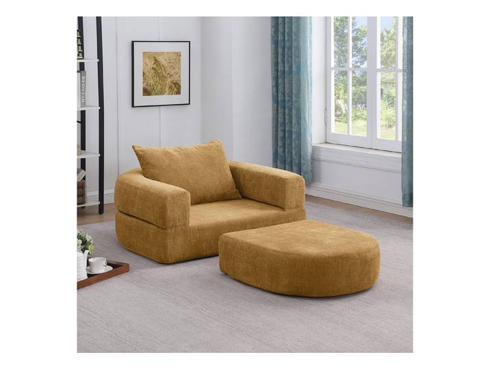 MODFU Sessel Moderne Loungesessel zum Klappen (mit Kissen, Futon-Funktion und Stoffbezug, Polsterstuhl sofa)