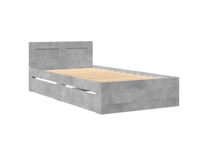 KTHLBRH Bettgestell grau Zement 90 x 200 cm Holz mehrschichtig Untergestell mit Schubladen, Kopfteil inklusive, Latten aus Sperrholz, atmungsaktive Unterstützung