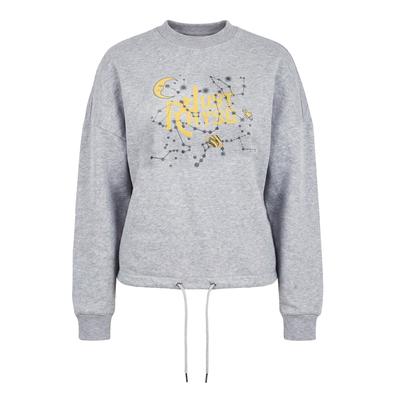 Sweater JUST RHYSE "Just Rhyse Damen Just Rhyse Stars Crewneck", Damen, Gr. XS, grau (erdgrau), 65% Baumwolle, 35% Polyester, bedruckt, Rundhals, Sweatshirts Sweater