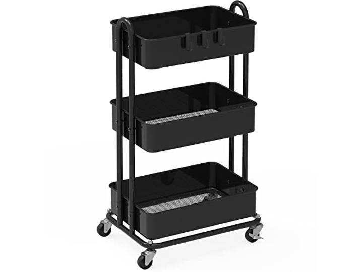Simple Houseware Hochleistungs-Rollwagen mit 3 Ebenen aus Metall, Schwarz