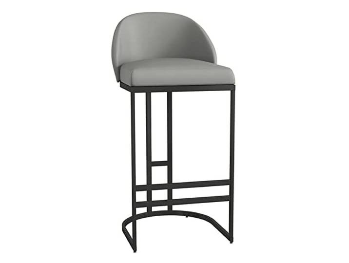 Guyifuny Barhocker aus Kunstleder, Gepolsterter Barhocker im schlichten Design, Frühstücksinselstuhl mit Fußstützen, luxuriöser Esszimmerstuhl, graues Kissen, 75 cm Sitzhöhe
