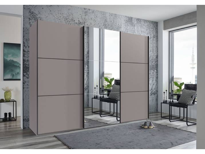 Schwebetürenschrank Indiana 300cm Grau/Beige/Saharagrau mit Spiegeltür/-en