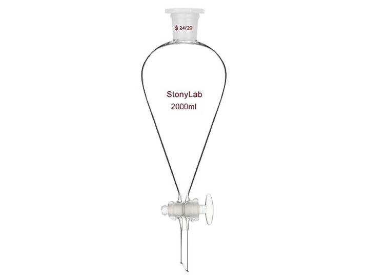 stonylab Scheidetrichter mit Glasabsperrhahn, Borosilikatglas 24/29 Schliff-Trichter für Präzise Flüssigkeitstrennung im Labor, 2000 ml