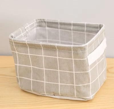 Inspired Finds EcoStore Cotton & Hemp Storage Basket Hand Held Printed Tabletop Organizer For Fabric & Clothing light Grey