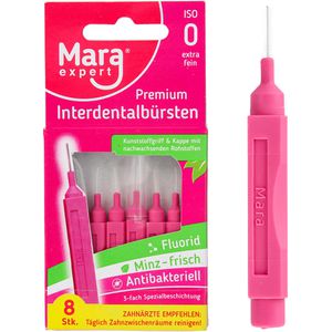 Mara-Expert Interdentalbürsten Premium Pink Minze, ISO-Größe 0, Ø 0,4 mm, für kleine Zahnzwischenräume, 8 Stück