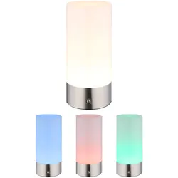 LED Tischlampe Außenleuchte Gartenlampe Akku Touchdimmer Tischleuchte RGB Farbwechsel, Metall, 1,8W 100lm warmweiß, DxH 8,8x19 cm