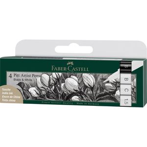 Faber-Castell Tuschestifte Pitt Artist Pen 167151, schwarz/weiß, verschiedene Spitzen, 4 Stück