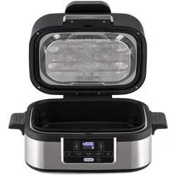 Klarstein Combo Air Grill-Heißluftfritteuse 5 Programme 1500   Watt 4,5 L Grillkorb 2,5 L Frittierkorb Edelstahl