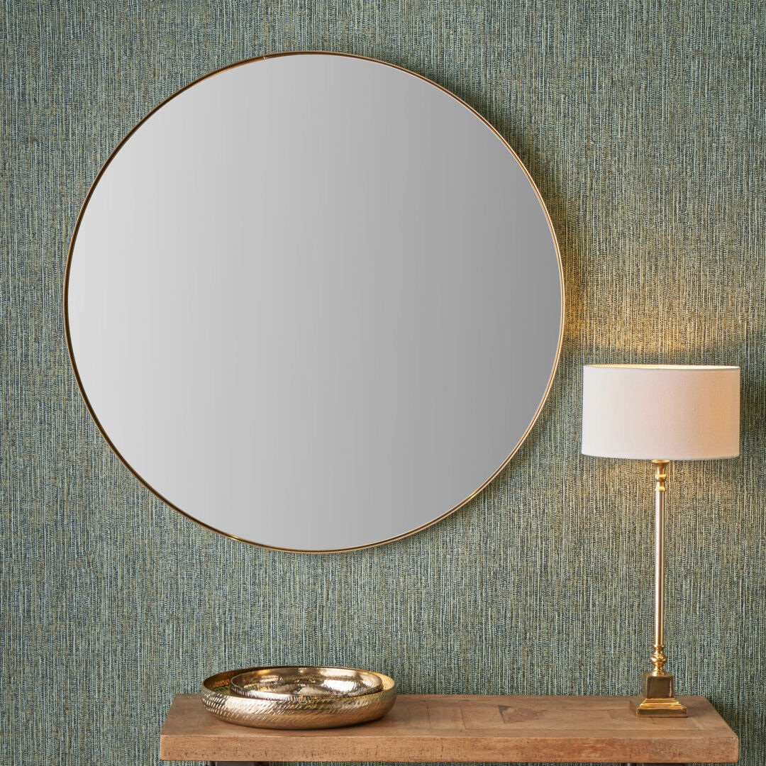 17 Stories Stainless Steel Round Mirror Brushed Gold 100cm x 100cm