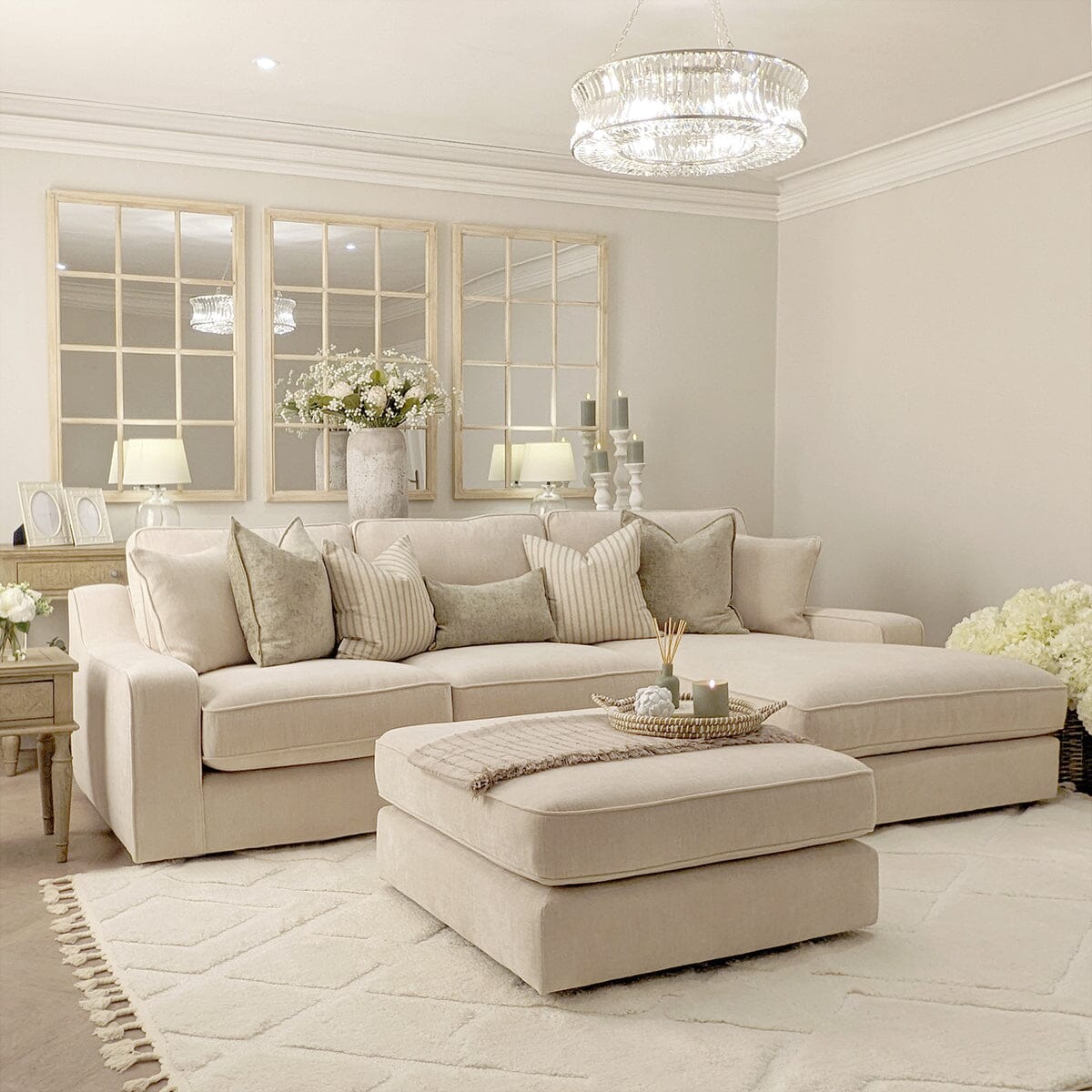 Victoria Luxury Beige Textured Sofa Range, Medium Left Hand Facing / Pillow Back