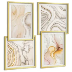 BILDER SET 4er Set - 50x50 cm & 40x60 cm Goldrahmen - Abstrakte warme Muster
