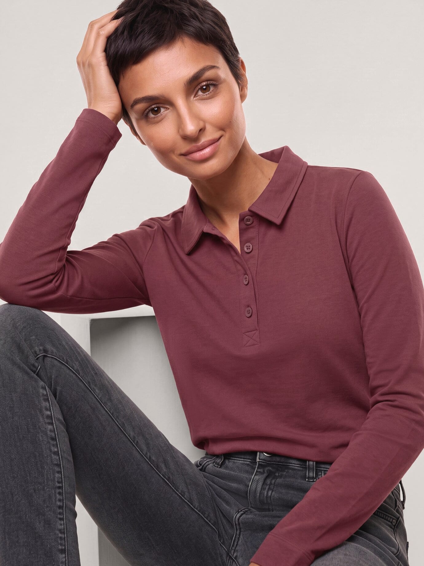 Walbusch Thermo Winterpolo, normale Größen, Farbe Rot, 44, tolle Farben und Muster angenehme Baumwollmischung Damen