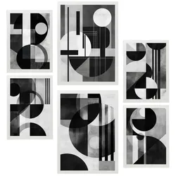 POSTER Set Mit 6 Bauhaus Weiß Schwarz Grau A3 & A4 Weißer Rahmen