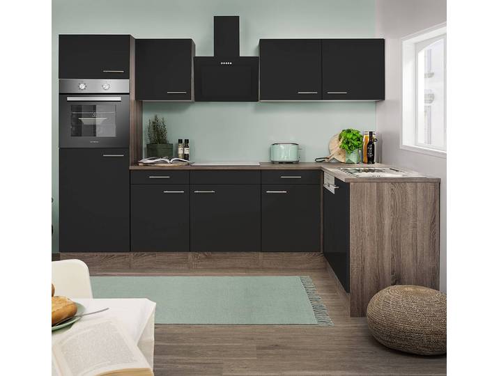 Eck-Küchenzeile Oliver III 280cm Schwarz/Schwarz