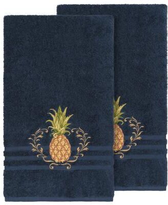 Authentic Hote and Spa Authentic Hotel and Spa Turkish Cotton Pineapple Embroidered Midnight Blue 2-piece Bath Towel Set