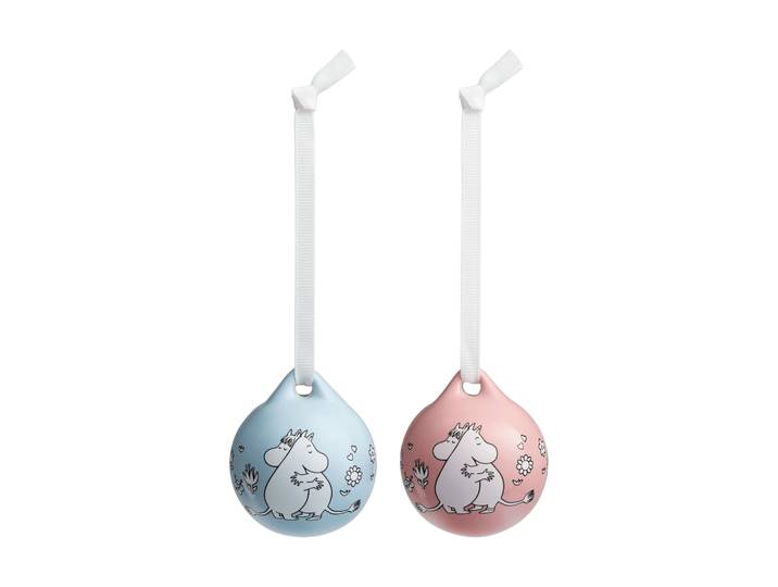 Moomin Arabia Kärlek boule de Noël Moomin Rose-bleu, 5 cm, lot de 2