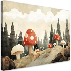 LEINWANDBILD Lein Pilze Wald Bäume Natur Beige 60x40cm