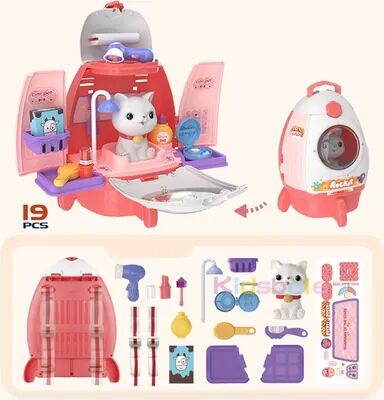 Perfect Picks Market Pet Cat Dog Carrier Backpack Toy, 18PCS Pet Care Playset,Vet Clinic And Doctor Kit For Kids, Pet Veterinarian pink