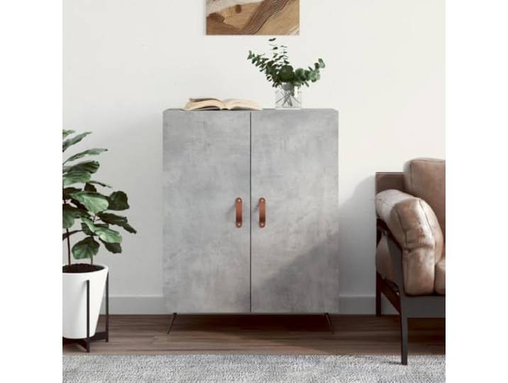 RJPLMFV Anrichte, grau, Beton, 69,5 x 34 x 90 cm, Holz, Technik Füße aus Metall, großer Stauraum, leicht zu reinigen, Wandbefestigung inklusive
