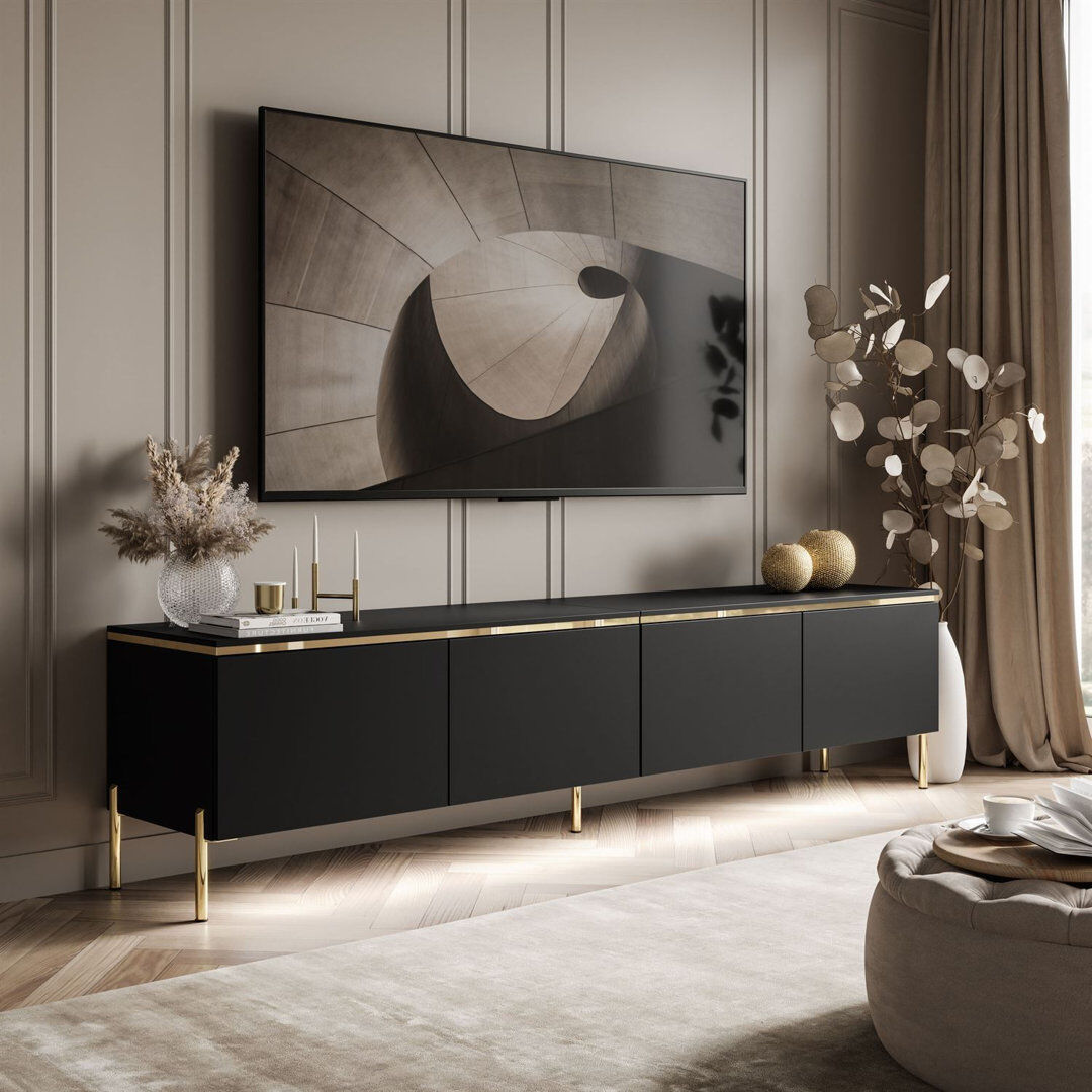 Canora Grey Bethsaida Cashmere TV Stand 200cm with Gold Legs Black 70"