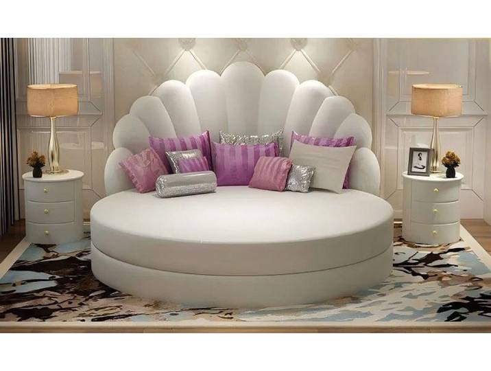 Xlmoebel Rundbett Weißes Designer Polsterbett von XLMOEBEL mit modernem Flair (Rundbett 200 x 230 cm), Made in Europa