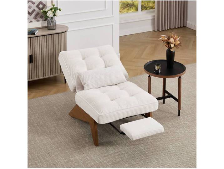 WOVREO fauteuil lounge réglable sans accoudoirs avec repose-pieds coussin lombaire et velours côtelé beige