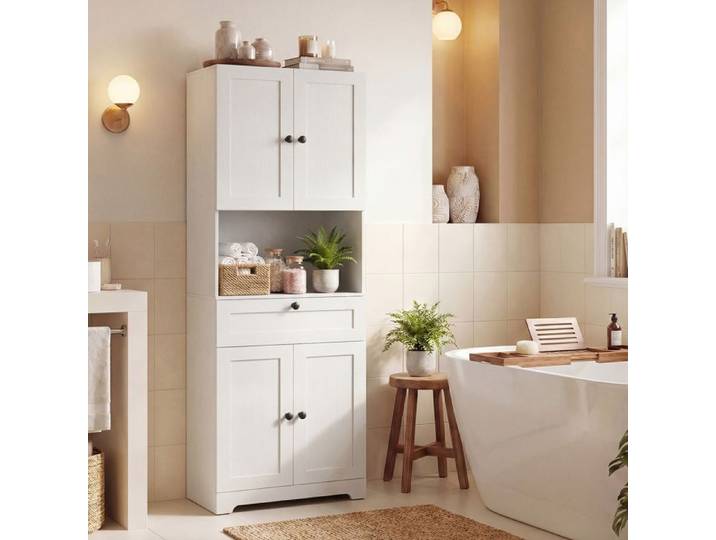 GIANTEX Armoire de Salle de Bain Haute Étagères Réglables Meuble Multi-Usage pour Cuisine Salon Buanderie Blanc
