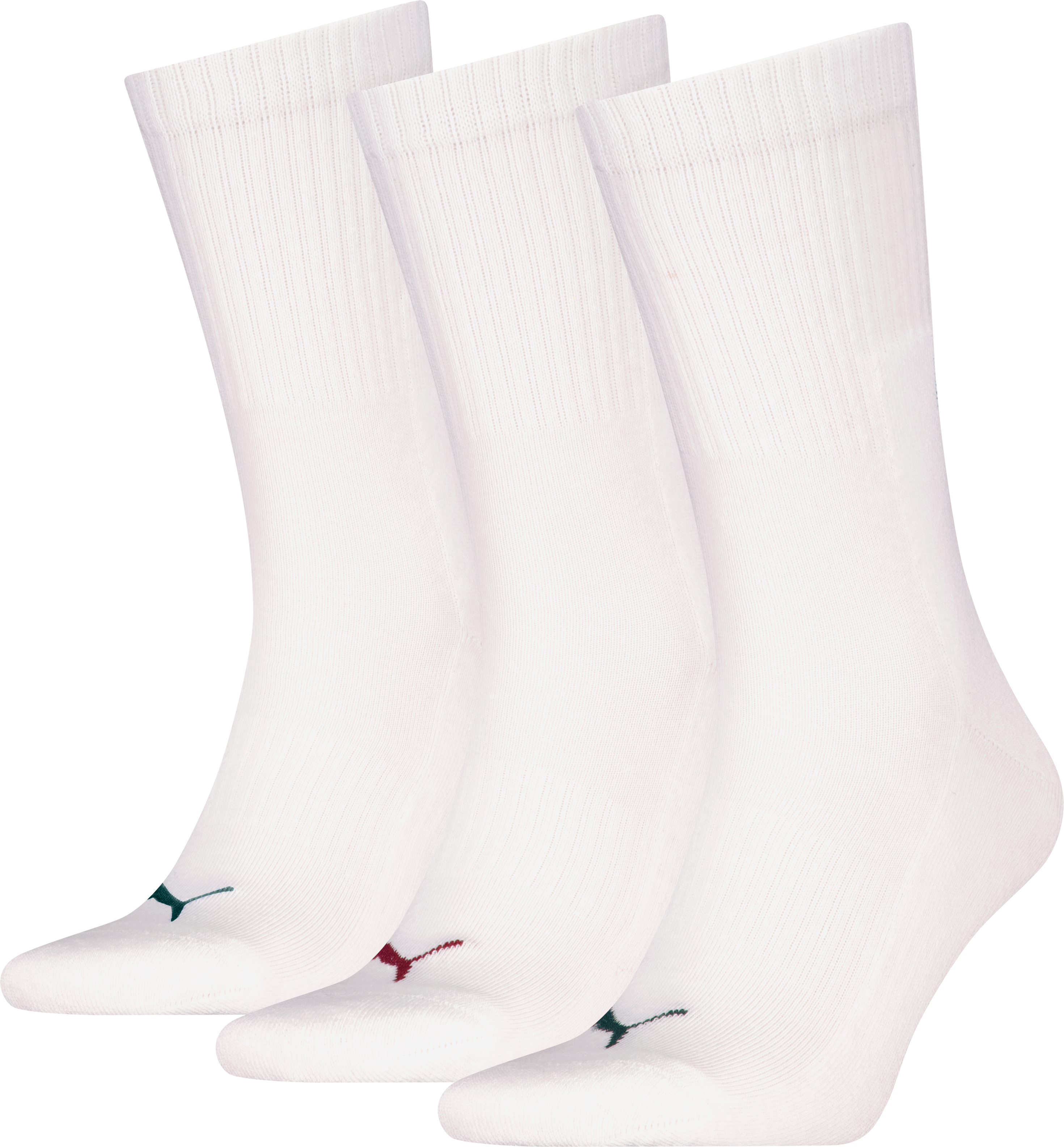 Socken PUMA "PUMA UNISEX CUSHIONED NEXT CREW 3P", Jungen, Gr. 35-38, weiss (weiß, colorot logos), Baumwollmischung, normal, Socken Socken, mit Zonenpolsterung für zusätzlichen Komfort weiß, colorot logos 35-38