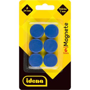 Idena Magnete 377026, blau, Ø 24 mm, Höhe 7 mm, 6 Stück