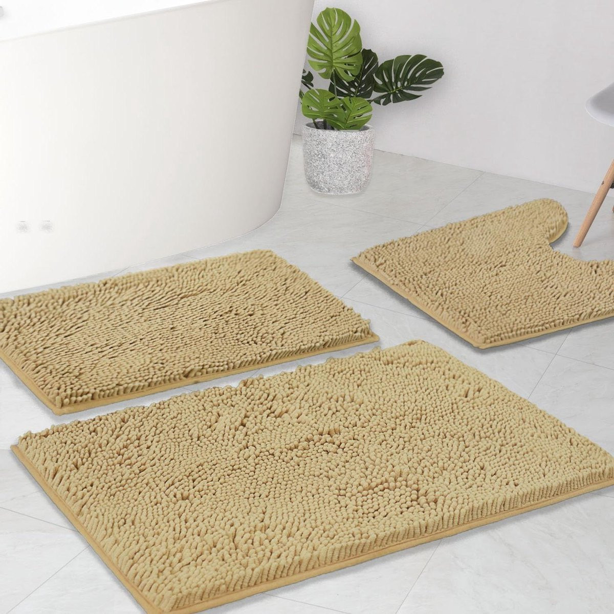 3-delige absorberende badkamermatten set in beige