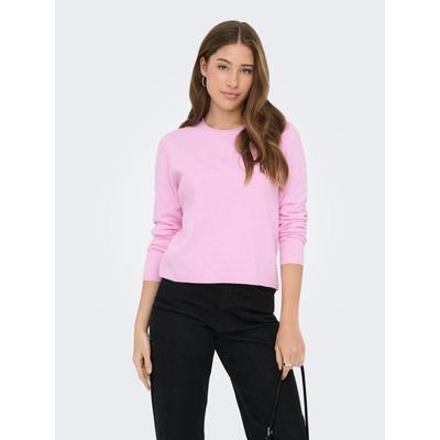 Strickpullover ONLY "ONLLOYAL LS ONECK KNT NOOS", Damen, Gr. M, super pink detail:melange, Strick, Obermaterial: 80% Polyester, 20% Nylon, meliert, normal, Rundhals, Pullover Strickpullover, Materialmix