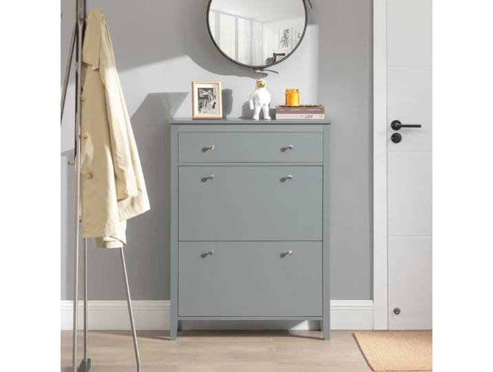 SoBuy FSR89-HG Meuble de Rangement à Chaussures Armoire à Chaussures Commode à Chaussures 2 abattants Meuble d'entrée Coffre
