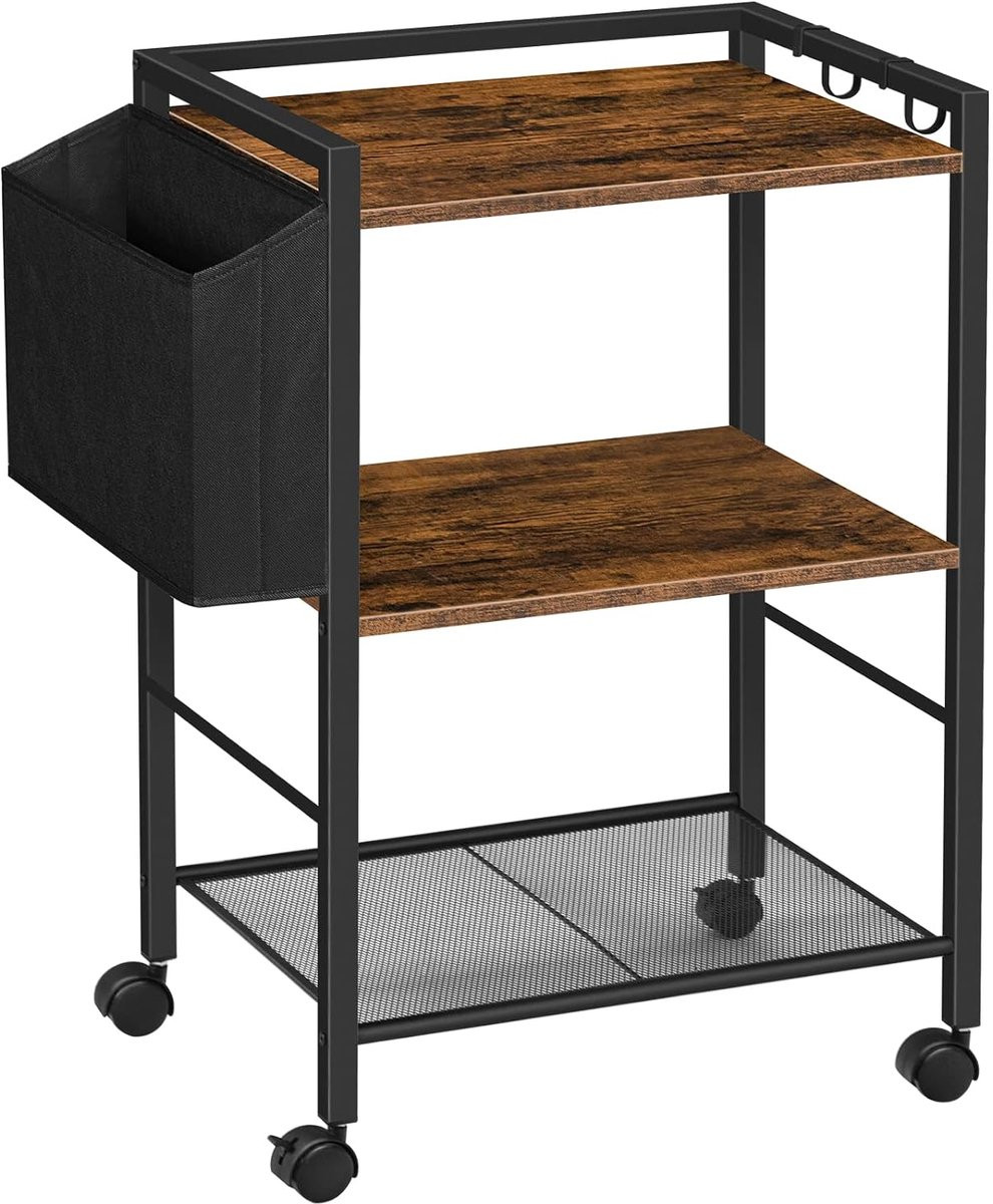 TRANKIELO Multifunctionele Printertafel met Wieltjes en 3 Niveaus - B/D/H: 52 x 40 x 80,5 cm
