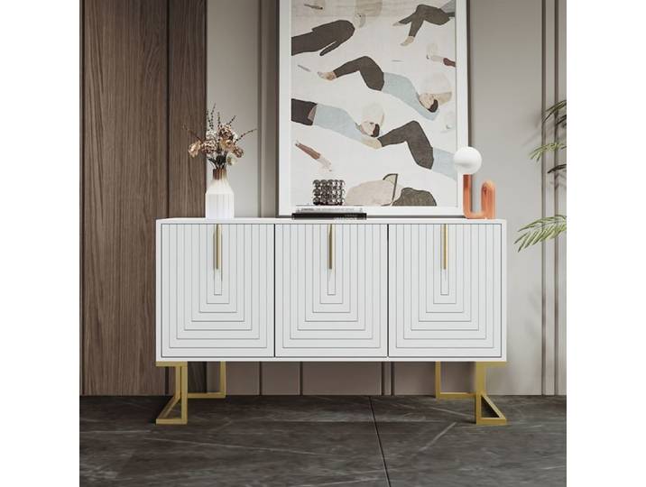 Buffet Moderne 3 Portes avec étagères Réglables Meubles d'entrée Commode Portes de Placard en U pour Cuisine Salon Blanc