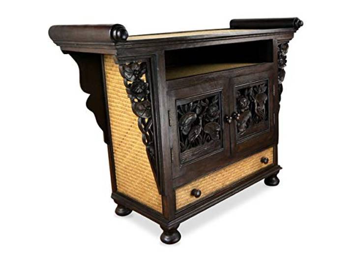 livasia Asiatische Kommode aus Massivholz und Rattan – 110x45x80cm – Handgeschnitztes Sideboard aus aus nachhaltigem Akazienholz, Asiatische Eleganz für Zuhause