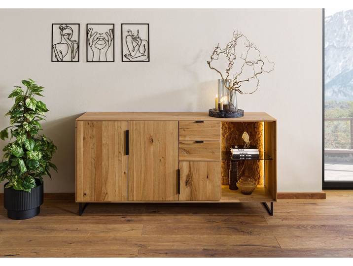 Sideboard Wildeiche 160x43x79 natur geölt LINDAU #08