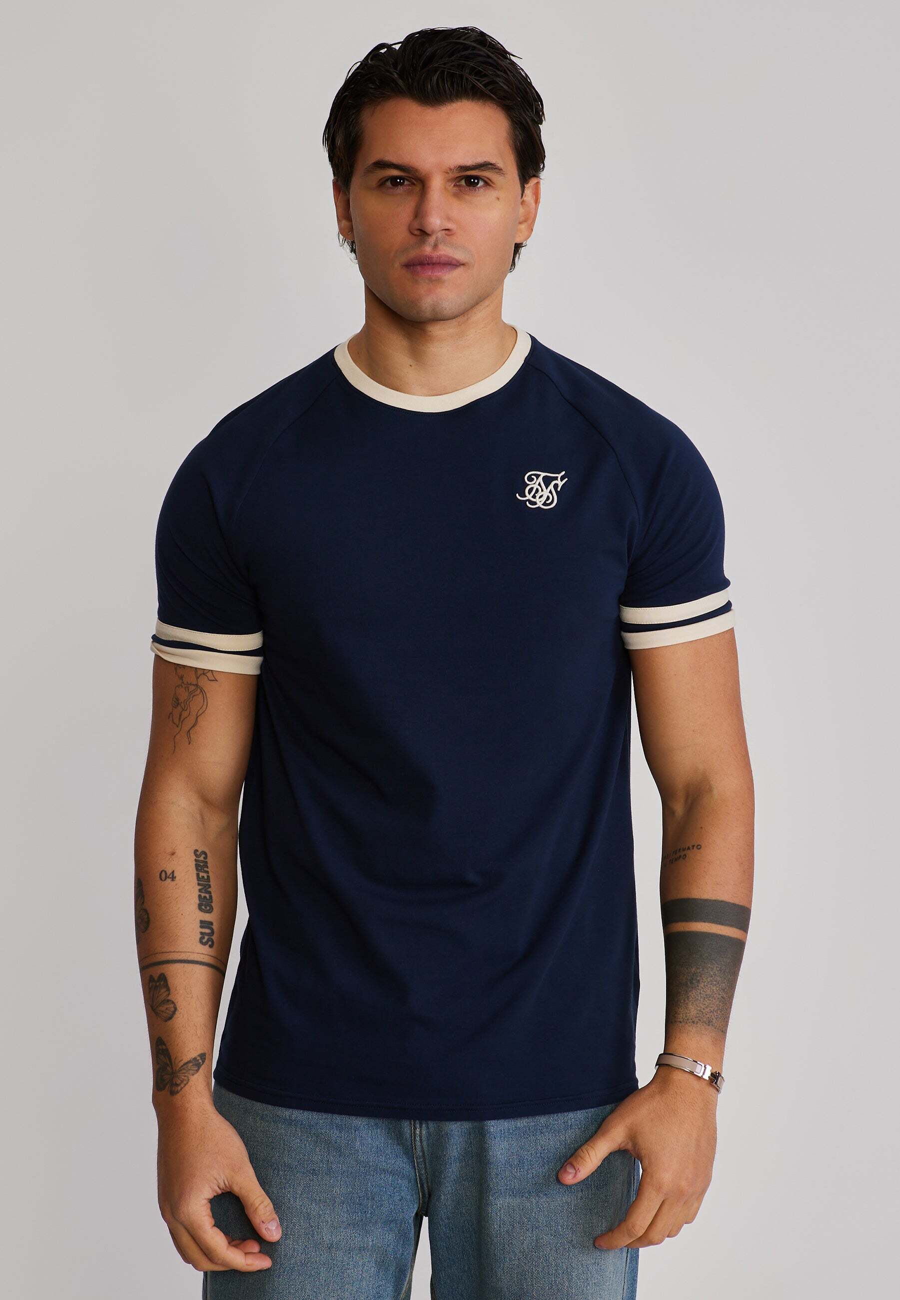 T-Shirt SIKSILK "Siksilk T-Shirt Tournament", Herren, Gr. S, blau, Obermaterial: 95% Baumwolle CO. 5% Elasthan EL., Shirts T-Shirt blau S